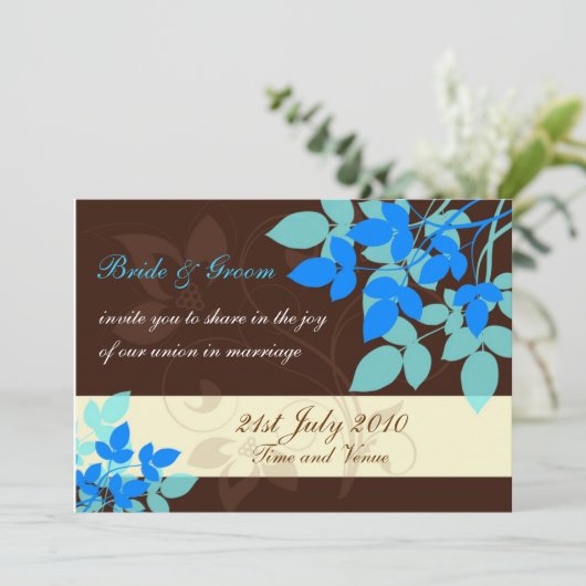 Einladung zur Braun- und Blauen Hochzeit (Stehend Vorderseite)