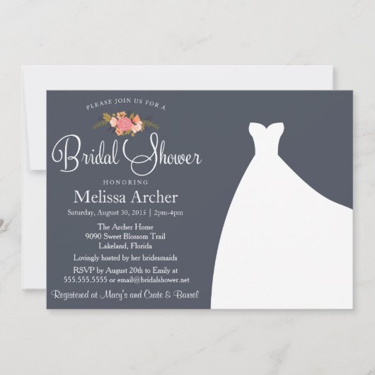 Einladung zur Brautdusche, Blumen und Hochzeitskle (Vorderseite)