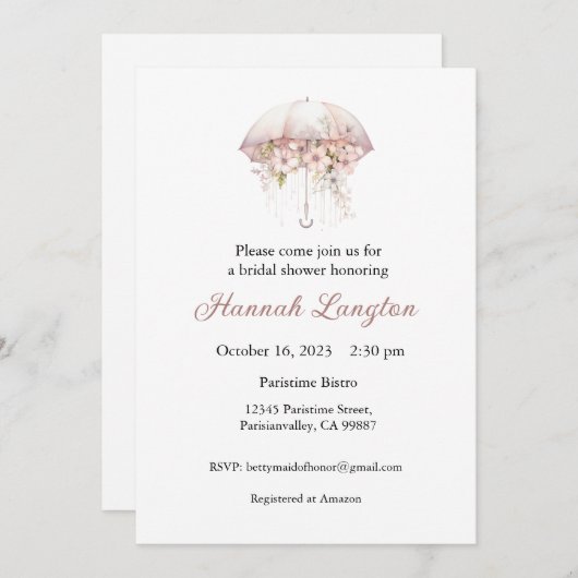 Einladung zur Brautdusche, Blumenkohl-Brautparty (Vorne/Hinten)