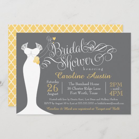 Einladung zur Brautdusche, elegantes Brautkleid (Vorne/Hinten)