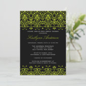 Einladung zur Brautdusche "Green & Black Damask" (Stehend Vorderseite)
