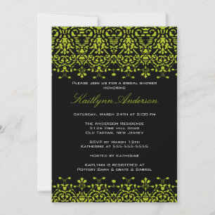 Einladung zur Brautdusche "Green & Black Damask"