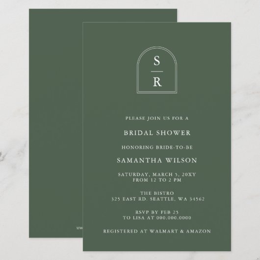 Einladung zur Brautdusche "Green Monogram" (Vorne/Hinten)