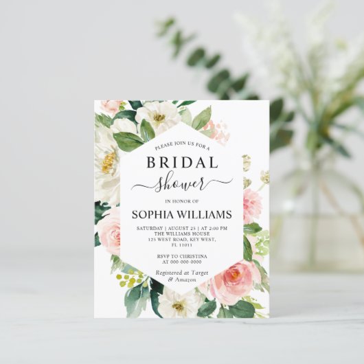 Einladung zur Brautdusche mit rosa Rahmen (Stehend Vorderseite)