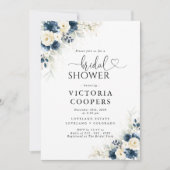 Einladung zur Brautdusche Navy Blue and White Rose (Vorderseite)