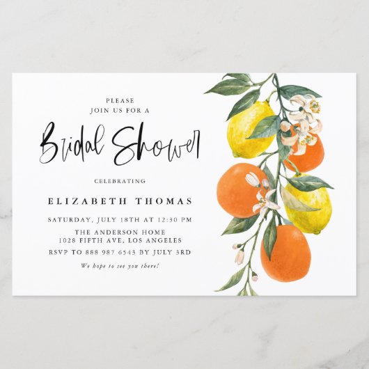 Einladung zur Brautdusche Orange und Lemon (Vorderseite)