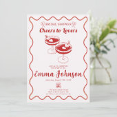 Einladung zur Brautdusche Red Retro | Handzeichen (Stehend Vorderseite)