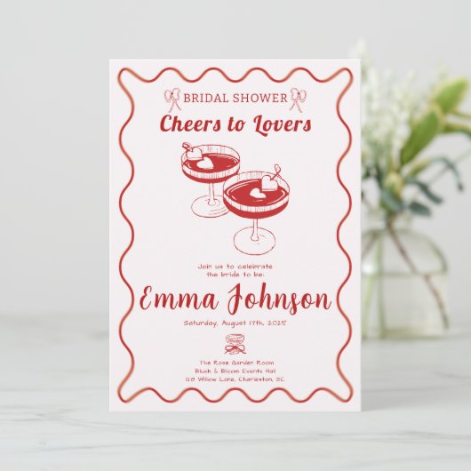 Einladung zur Brautdusche Red Retro | Handzeichen (Stehend Vorderseite)