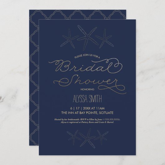 Einladung zur Brautdusche - Strand, Starfish, Gold (Vorne/Hinten)