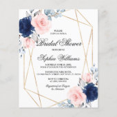 Einladung zur Brautdusche und Rosa mit Navy (Vorderseite)