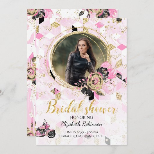 Einladung zur Brautdusche von Motorrädern (Vorne/Hinten)