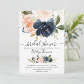 Einladung zur Brautdusche von Navy und Blush (Stehend Vorderseite)