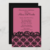 Einladung zur Bridal Dusche in Pink & Black Damask (Vorne/Hinten)