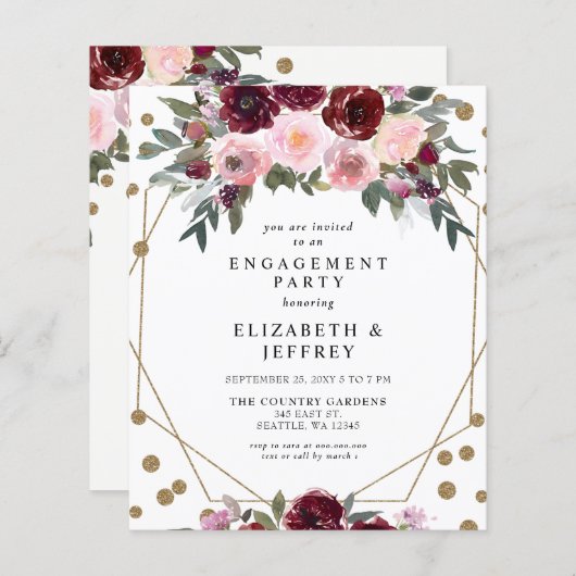 Einladung zur "Budget Burgundy Gold Engagement Par (Vorne/Hinten)