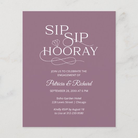 Einladung zur "Budget Sip Hooray Engagement Party" (Vorderseite)