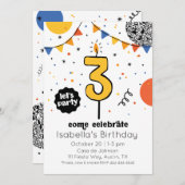 Einladung zur Candle Doodle zum dritten Geburtstag (Vorne/Hinten)