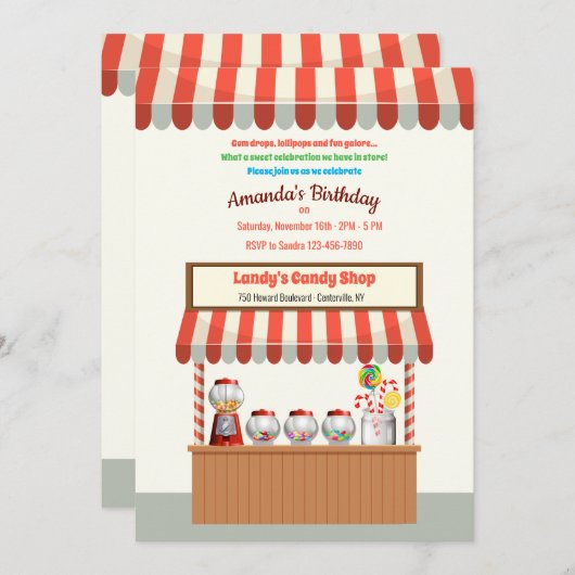 Einladung zur Candy Bar Birthday Party (Vorne/Hinten)
