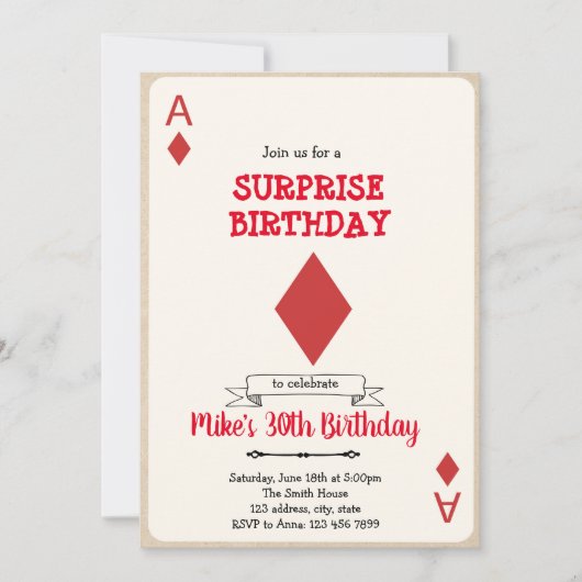 Einladung zur Casino-Spielkarte (Vorderseite)