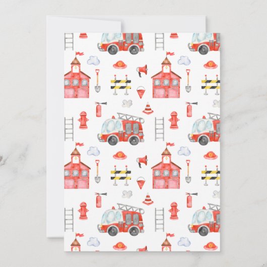 Einladung zur Chalkboard Firefighter Boy Baby Dusc (Rückseite)