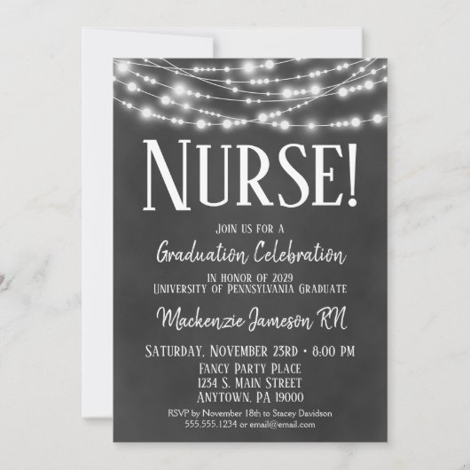 Einladung zur Chalkboard Nurse Graduation Party (Vorderseite)