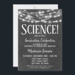 Einladung zur Chalkboard Science Graduation Party<br><div class="desc">Eine lustige Schwarz-Weiß-Chalkboard-Science-Abschlussfeier mit leuchtenden Lichtern an der Spitze.</div>