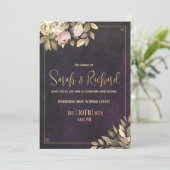 Einladung zur Charcoal Black & Gold Hochzeit (Stehend Vorderseite)