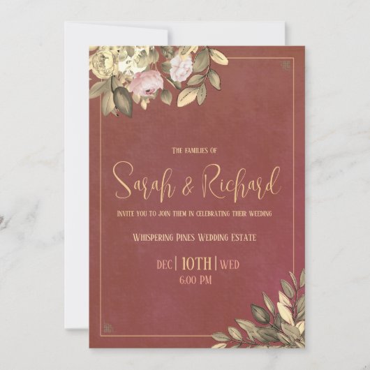 Einladung zur Charcoal Black & Gold Hochzeit (Vorderseite)