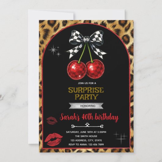 Einladung zur Cherry Leopard-Party (Vorderseite)
