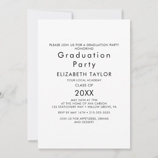 Einladung zur Chic Typografy Graduation Party (Vorderseite)