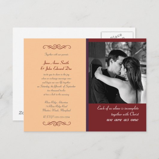 Einladung zur christlichen Hochzeit in Gelb und Ro (Vorne/Hinten)