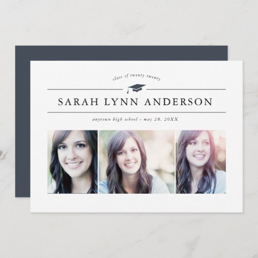Einladung zur Classic 3 Foto Graduation Party (Vorne/Hinten)