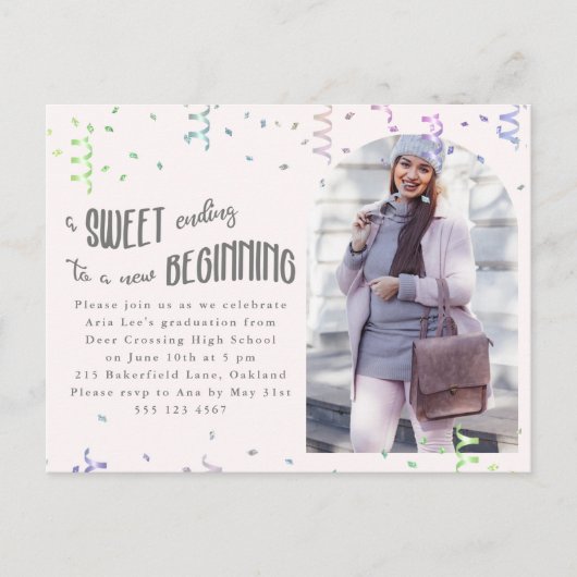 Einladung zur Colorful Confetti Graduation Party (Vorderseite)