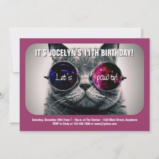 Einladung zur coolen Katze zum Geburtstag (Vorderseite)