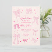 Einladung zur Coquette Bow Pink Graduation Party (Stehend Vorderseite)