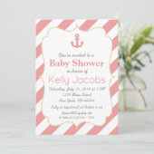 Einladung zur Coral and Gold Nautical Baby Shower (Stehend Vorderseite)