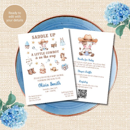 Einladung zur Cowboy-Baby-Party mit QR-Code in ein