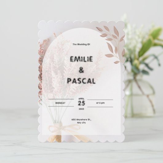 Einladung zur Cream Aesthetic Wedding (Stehend Vorderseite)