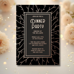 Einladung zur Dinnerparty Schwarz Elegant Floral