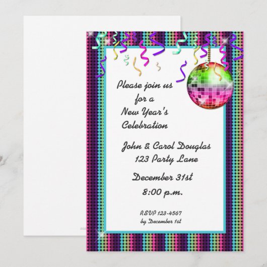Einladung zur Disco Ball Dots (Vorne/Hinten)