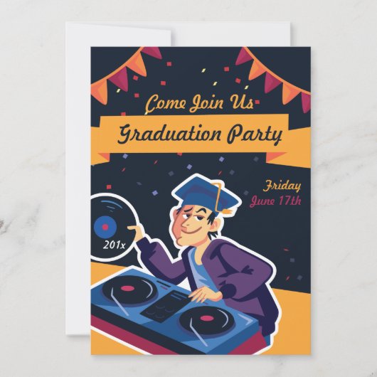 Einladung zur DJ Graduation Party (Vorderseite)