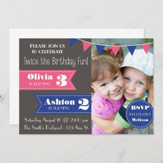 Einladung zur Doppelgeburt (Junge/Mädchen) (Vorne/Hinten)