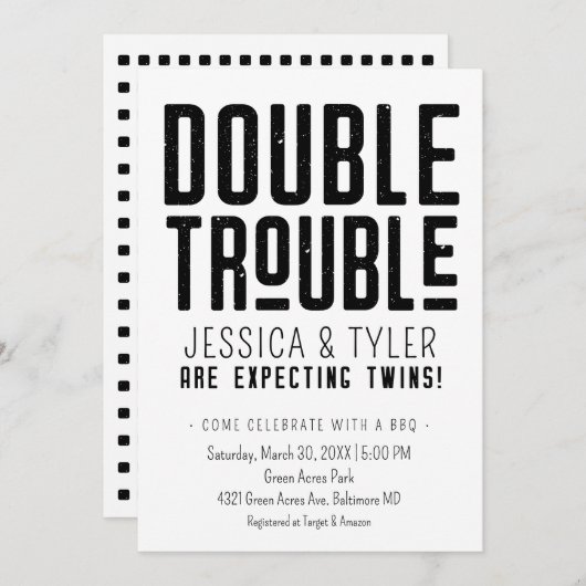 Einladung zur Doppeltrouble Twin Baby Dusche (Vorne/Hinten)