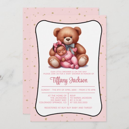 Einladung zur Dream Bear Baby Dusche (Vorne/Hinten)