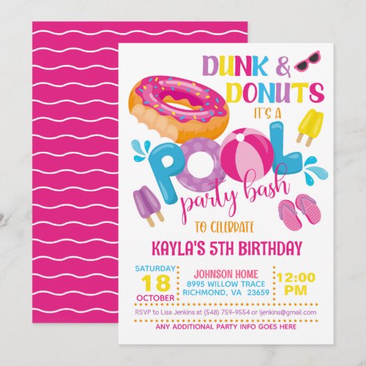 Einladung zur Dunk & Donuts-Poolparty (Vorne/Hinten)
