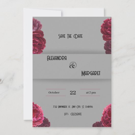 Einladung zur dunkelroten und beigen Hochzeit (Vorderseite)