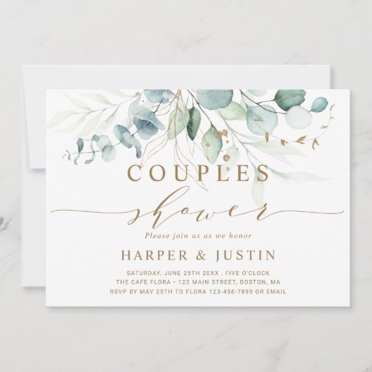 Einladung zur Dusche in Gold und Grüne Botanische (Vorderseite)