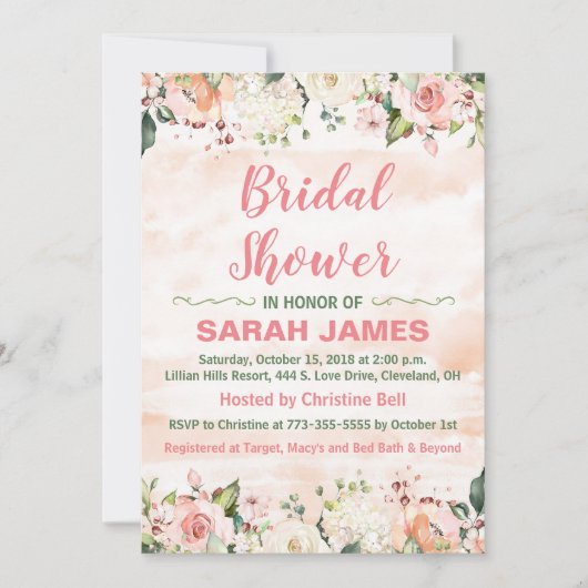 Einladung zur Dusche in Rosa und Grüne Braut (Vorderseite)