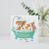 Einladung zur Dusche/Niedliche Katze und Hunde (Stehend Vorderseite)