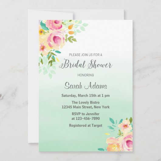 Einladung zur Dusche Pfirsich und Minze Bridal (Vorderseite)