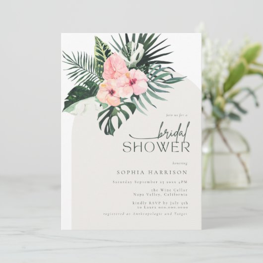 Einladung zur Dusche Tropical Floral Arch Bridal (Stehend Vorderseite)